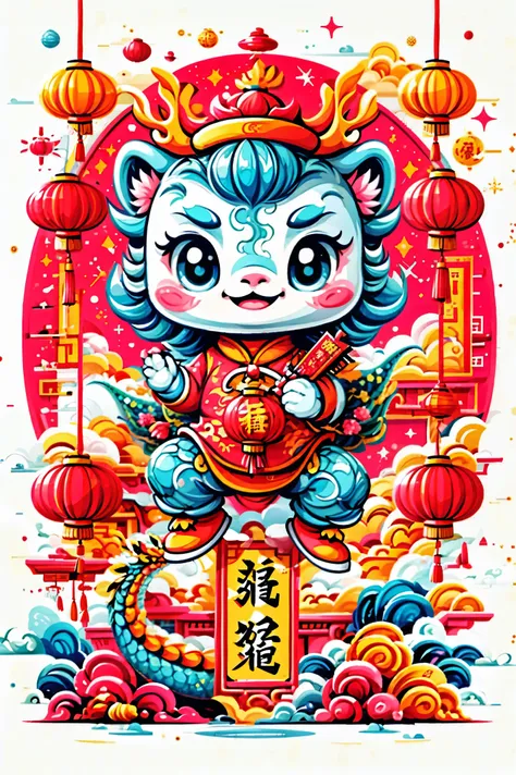 professional t-shirt design vector, truly impressive, 8k, ultra high definition, cute style illustration of young chinese dragon...