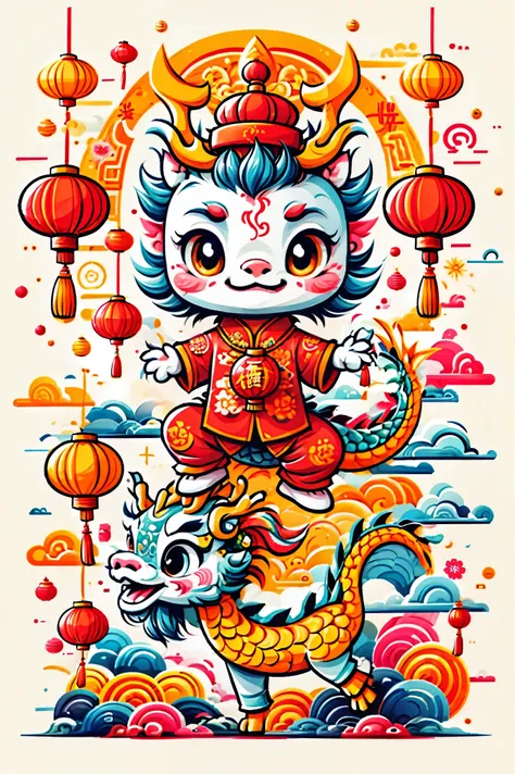 professional t-shirt design vector, truly impressive, 8k, ultra high definition, cute style illustration of young chinese dragon...