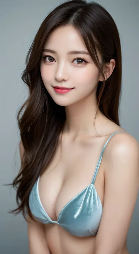 highest quality, shape, Super detailed, finely, High resolution, 8k wallpaper, 完璧なダイナミックな構shape, beautiful and detailed eyes, velvet bikini,medium hair,small breasts natural color lip、20 year old girl、cute、sexy shot looking at camera、Transparency、smile、Cow...