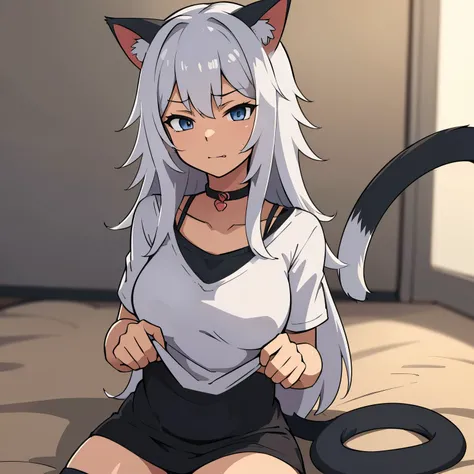 anime image of a cat girl who has cat ears and a tail, she only has cat ears