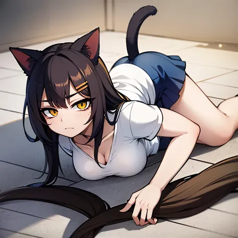 imagen anime de una chica anime neko, cat that has cat ears and a tail only has cat ears