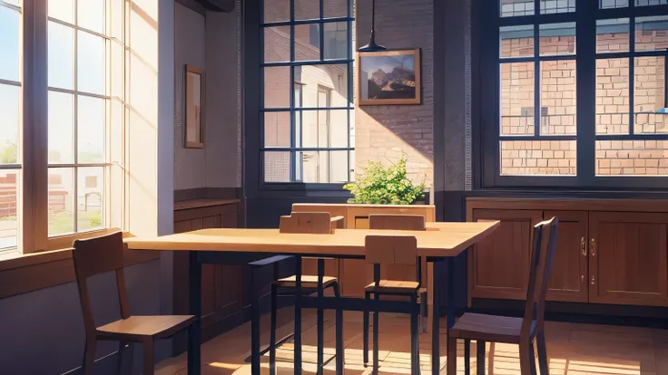 The background is the interior of the café、table、Chair、window