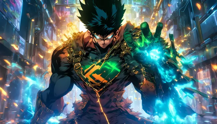 robin from dc comic as a villain who absorb power from other heroes, evil facial expression, holding a gun, standing like a villain, in the middle of laboratory, full-body illustration, best quality, ultra quality, absurd details, best light, best shadow, ...