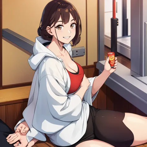 a woman in tokyo in casual clothes, smiling