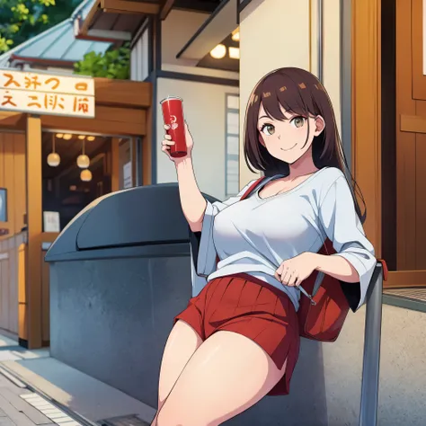 a woman in tokyo in casual clothes, smiling