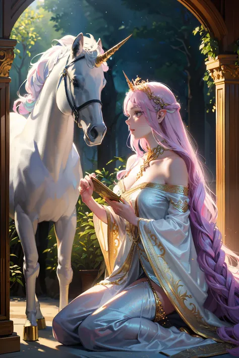 Enchanting Unicorn and Maiden, Masterpiece, Best Quality, Fantasy, Full Body Shot, --ar 1:1,
Radiantly illuminated scene of a graceful maiden, adorned in ethereal gown, embraced by the mythical majesty of a unicorn,
A harmonious blend of reality and whimsy...