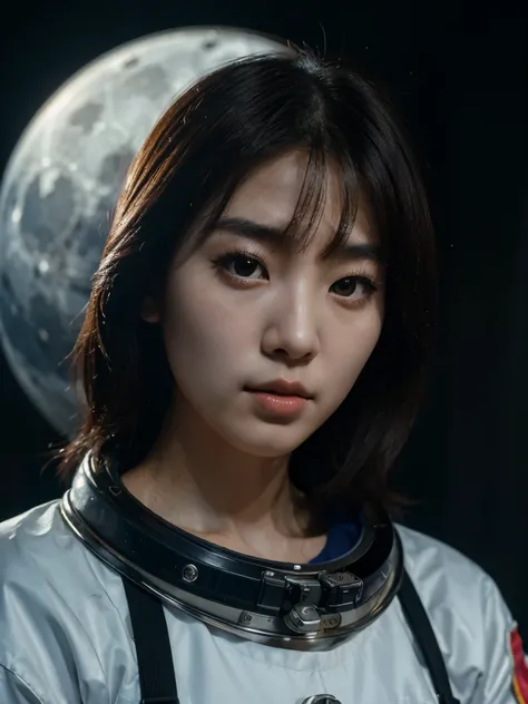 Beautiful Korean girl, Using an astronaut suit, 1980s, Moonlight, Wide Angle Lens, Skin, Deep, 2x