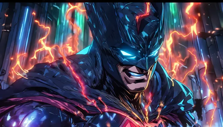 justice league from dc comic as a villain, standing pose, evil facial expression, standing like a villain, in the middle of laboratory, full-body illustration, best quality, ultra quality, absurd details, best light, best shadow, sharp, sharp picture, deta...