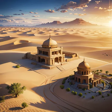 open fields，polis，City，Residence，desert，Natural scenery，Sand，desert，Residence，market，market，open fields, high fantasy,  dark fantasy，一些原始部落Residence，黄土desert，sand，Sand房，sand brick house，Ancient Greece，Egypt，desert，Wind and sun