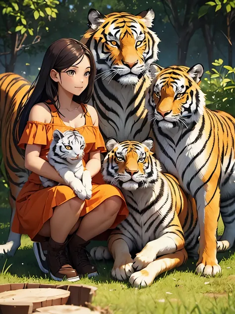 Family, chicken, tiger, goat