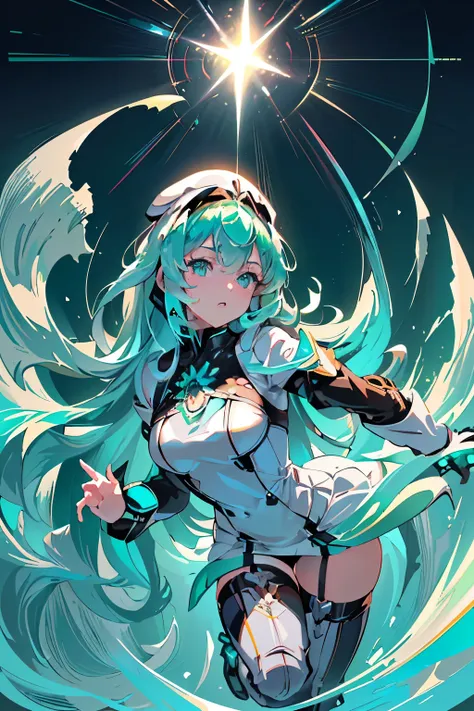 anime, girl, (((1girl))), (((waifu, xenoblade chronicles 2, pneuma waifu))), (((seafoam green hair, long hair))), ((seafoam gree...