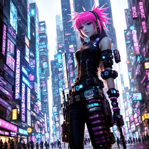 Anime girl in futuristic costume standing on city street, Digital Cyberpunk - Anime Art, digital cyberpunk anime art, cyberpunk anime girl, anime cyberpunk, anime cyberpunk art, modern cyberpunk anime, cyberpunk anime art, dreamy cyberpunk girl, female cyb...