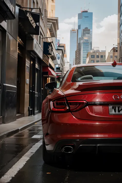  luxury red car in the metropolis