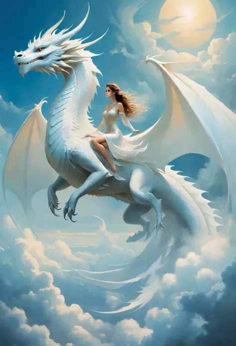 White dragon cute tablecloth.Fly in the clouds, karol bak (karol bak) beautiful art painting, CG social trends, fantasy art, karol bak-乌德, beautiful fantasy art, breathtaking fantasy art, beautiful fantasy painting, very beautiful fantasy art, Margaret Vil...