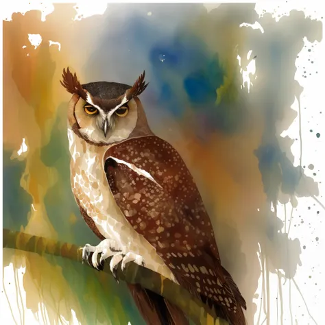 a watercolor painting with a white background rachelwalker style an owl in the evening