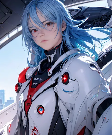 reiayanami, rei ayanami, blue hair, long hair, (red eyes:1.5),
break bodysuit, headgear, plug suit, white bodysuit,
break outdoors, city,
break looking at viewer, 
break (masterpiece:1.2), highest quality, High resolution, unity 8k wallpaper, (figure:0.8),...