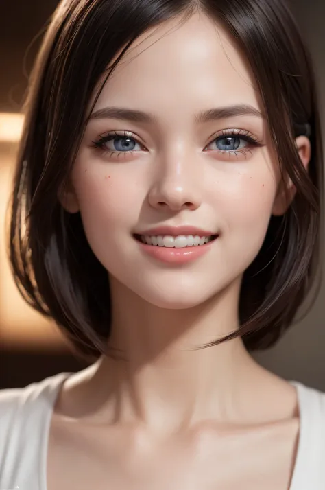 (1girl), Solo, Extremely cute, Amazing face and eyes, (Beautiful lovely smile), (extremely detailed beautiful face), bright shiny lips, (Best Quality:1.4), (Ultra-detailed), (A hyper-realistic, Photorealsitic:1.37), Beautiful fair skin, (Soft and squishy),...