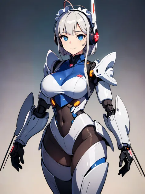 (((1 woman:1.8)))、(((full body description)))、(((Standing depiction)))、(((9th class)))、Beautiful woman in moe pose in futuristic white shiny heavy armored robot suit、perfect android girl, gynoid cyborg body, perfect anime cyborg woman, beautiful female and...