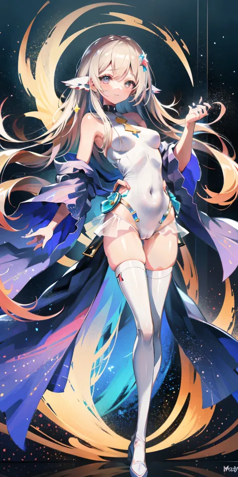 Anime star magic girl, sparkling magic girl, portrait of the magic girl, Beautiful celestial mage, magic , anime goddess, celestial magic girl, rich and colorful gradient layered magic costume, (rich and colorful), whimsical, Lovely, small breasts，open nav...