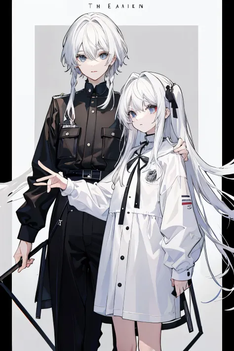 ,twin,white hair,,adult,