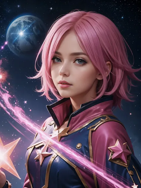 1girl, star mage, pink hair maria chiquinha, cosmic comets,