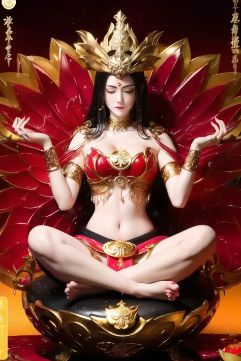 sexy guanyin sits on a lotus platform and meditates，（do the yoga lotus sitting pose），（delicate and good-looking face），（get wet a...