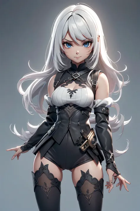 Mini nier automata, (nier automata), solo, ray tracing, Estilo 3D, 3DMM, ((oses por foto)), ((oses em cada foto)), corpo inteiro,(Front view),(Emisão Costas), (Emist on the left), mostrar barriga lisa, (((oses por foto))),(seios muito grandearriga perfeita...