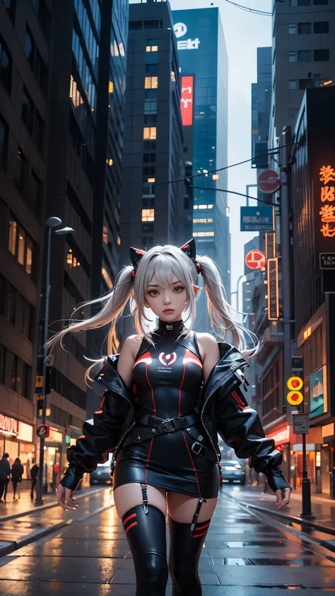 masterpiece,best quality,ultra detailed,anime style,Within a high-tech city,a cute girl commands electricity,sparks cascading along her fingertips. Her cyberpunk-inspired outfit,with circuit-like patterns,resonates with the neon-lit surroundings as she har...