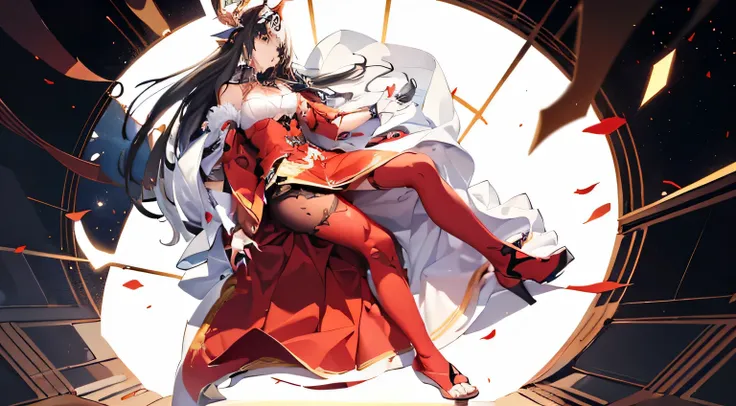 masterpiece，best quality，Super beautiful illustrations,A woman in a red dress lies on the floor，