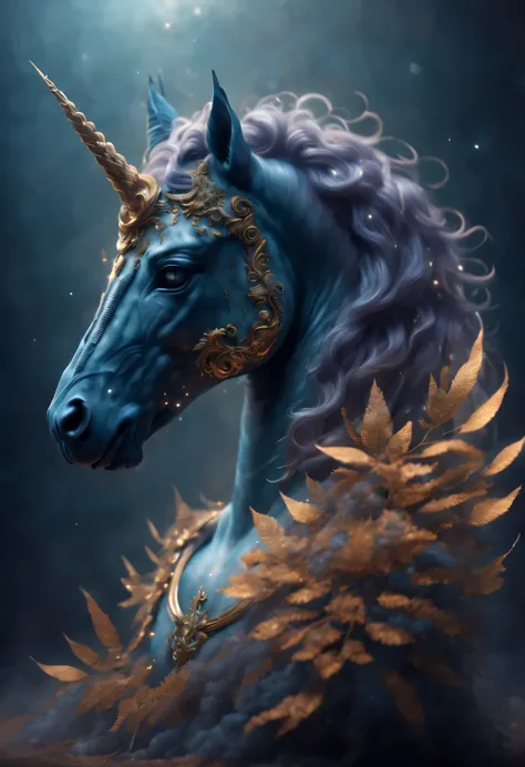 Double exposure surreal art style, (The huge body of the translucent blue unicorn blends with the graphic symbols of the 12 Western zodiac signs.),
Has 2 huge wings, Unicorn heads are usually very elegant, Harmonizes with body proportions. There is a spira...