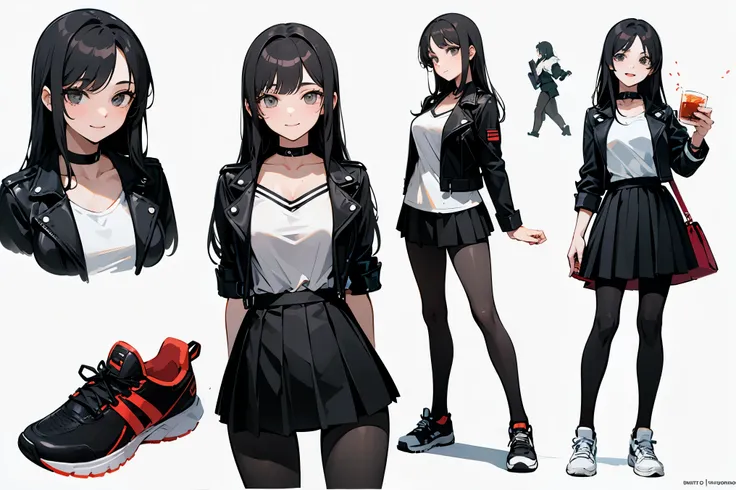 top quality, detailed face, character sheet,(((young woman:1.5))), ((whole body:1.2)), full of details, several poses and expres...