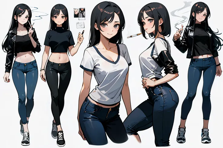 top quality, detailed face, character sheet,(((young woman:1.5))), ((whole body:1.2)), full of details, multiple postures and fa...