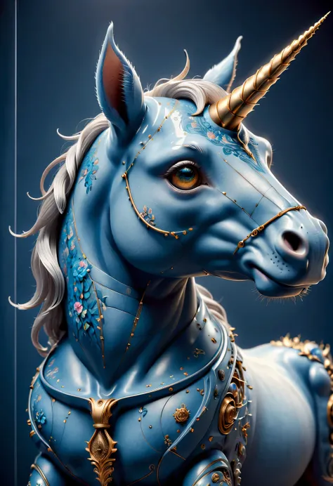 blueprint art style, unicorn,portrait, Beautiful detailed