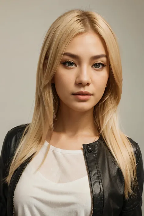 eurasian woman portrait photorealistic bleached hair hazel eyes