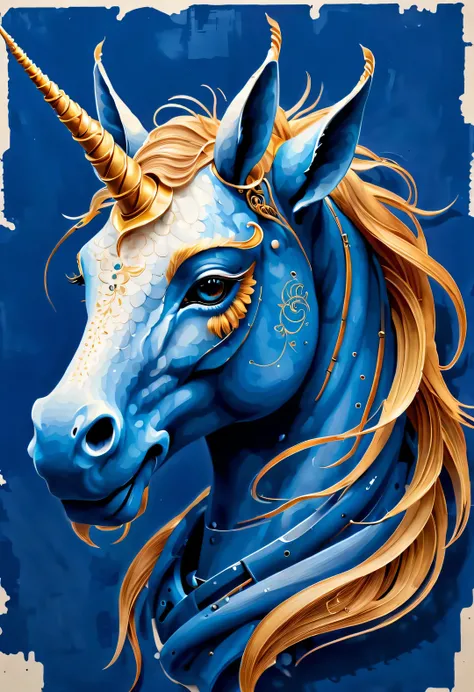 dry stroke style, blueprint art style, (unicorn) ,portrait, Beautiful detailed