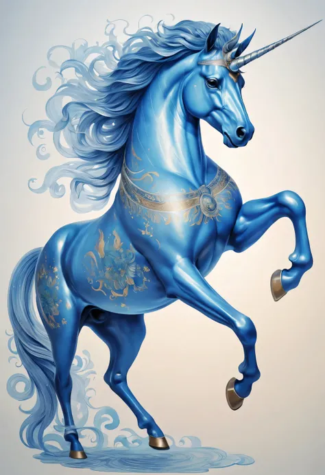 Ancient Greek style, a huge translucent blue unicorn body blends into the zodiac graphics，portrait, Beautiful detailed