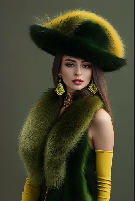 Chartreuse hats and earrings, sleek dark fur, Chartreuse fur, Russian style, very beautiful fur, fine fur, Dasha Taran, dark fur, Fur details, top hat, Anastasia Ovchinnikova,Chartreuse hat, synthetic fur, Elena Belova, wearing a top hat, Julia Gorokhova