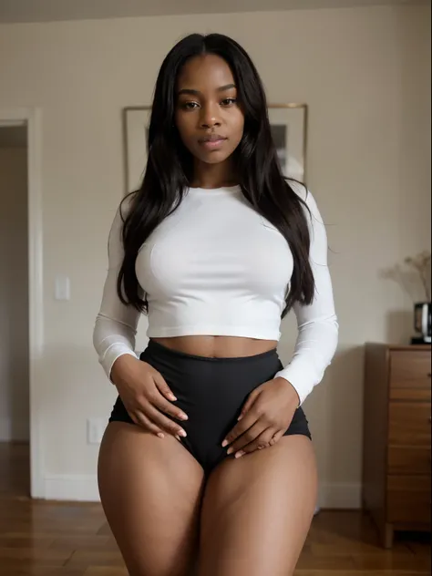 african girl, black ethnicity, , long hair , thick girl, wearing long shirt