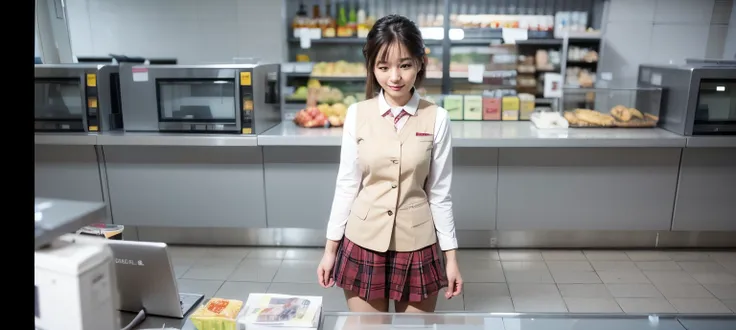 Japanese woman, brown hair, grocery store