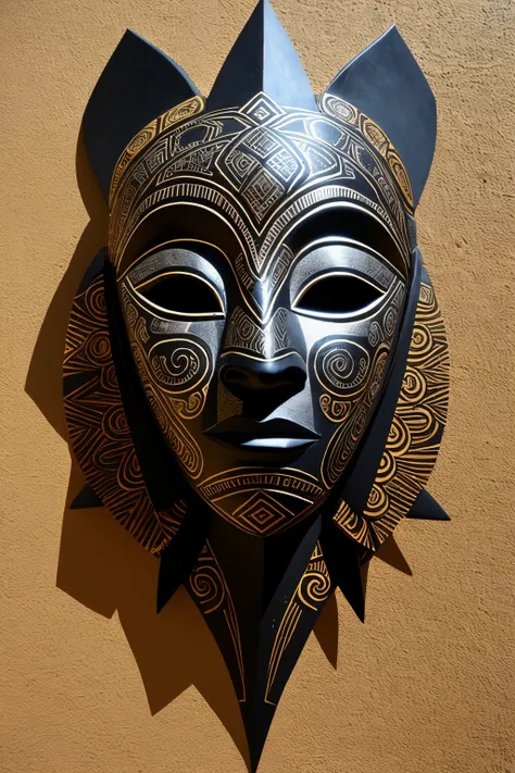 Create an intricately detailed African mask sculpture, embodying the spirits of Memories, Bodies, and Representations. Based on the traditional Makonde tattoo art, this piece showcases a rich cultural heritage.

Bold lines, symbolic patterns, and expressiv...