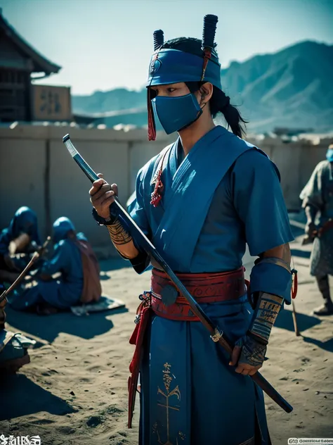 Blue samurai dead on war versus persian kingdom, cinematic, classic, colosal, great, kingdom, 3d, anime