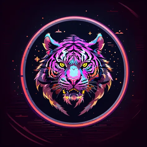 ((Vector tiger logo)), vector lines with glowing eyes and a star in the background, dark video game icon design, ((geometric pattern)), ((geometric vector art)), (vector balls), ((rounded objects)), beautiful neon cat, demon cat, 3d icon, vector art style,...