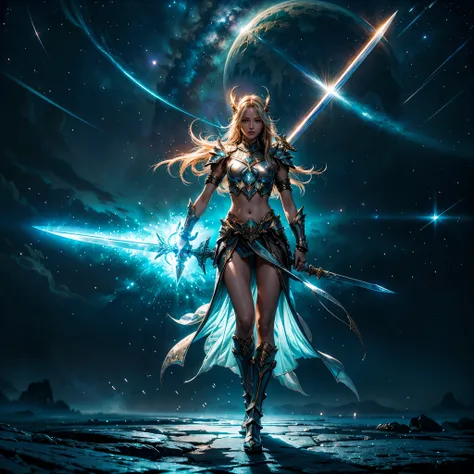 SUN nebulae stars nebula panoramic starry_sky epic sunset spacious Sunshine radiant sunrise stance Excalibur:3, Delicate mango, The sword❤ body is exquisite,well decorated,(((The body of the sword is designed with a blue opal and a light green particle eff...