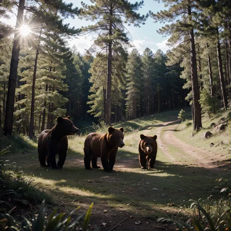 beautiful landscape, the forest, lake, Sun, Three Bears