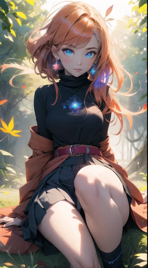 sexy, erotic, lewd, sitting,  detailed face, perfect face, lots of leafs, lots of detailes, colorful, galaxy eyes, fire hair, as...