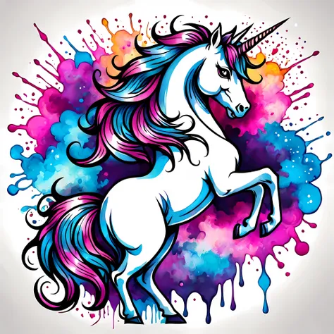 (ink drawing:1.4), masterpiece in maximum 16k resolution, a big whimsical majestic fantasy unicorn, ((divine aura)), ((love tatt...