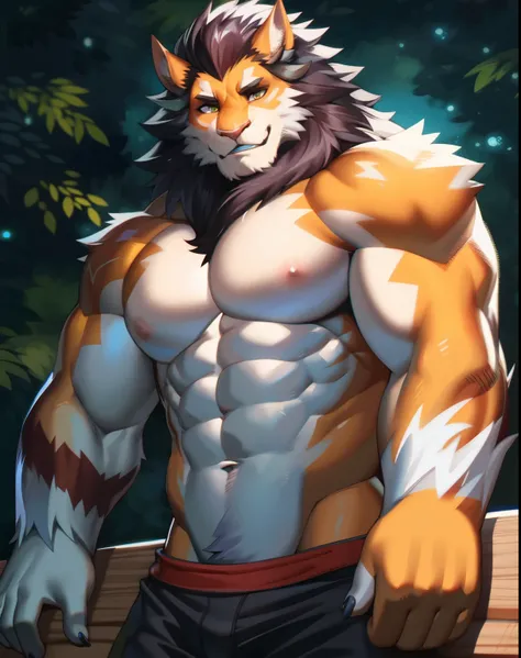 by jijis-waifus,(by pgm300:0.5),(by totesfleisch8:0.5),best quality,masterpiece,solo,adult,muscular male,male,alpha,((Hrothgar)), lion,(in the middle of wood), wearing duke attire 