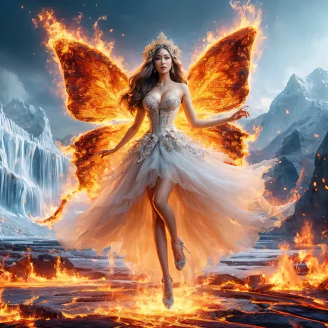 arafed woman with bustier gigantic breast in a 
Tight fire corset and flame dress in front of a building, wearing an ornate outfit, ornate dress, intricate dress, elegant flame corset, ornate and elegant, extravagant dress, inspired by Hedi Xandt, ornate a...