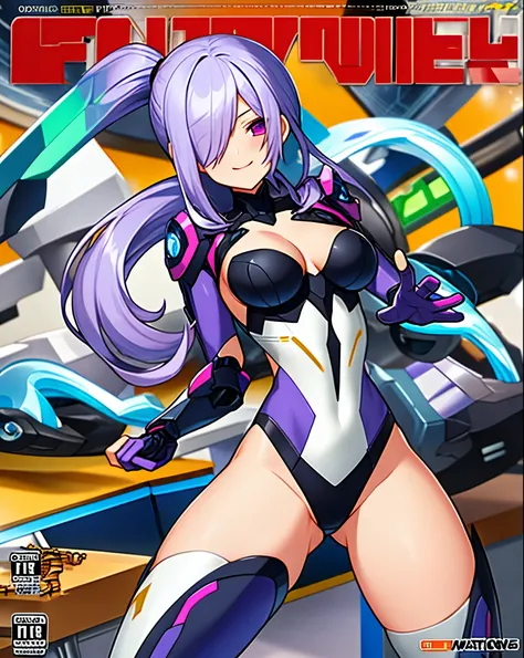 ,1figure_girl,(:1.5), (short_ponytail:1.3), (light_whitish_purple_hair:1.3),black_mechanical_armor_parts,white_breasts_parts_red_black_body_suit,bare_shoulder,bare_slender_thighs,medium_breasts,on_the_desk, desk_background,Stinging_eyes,sleepy,thighhigh_gr...