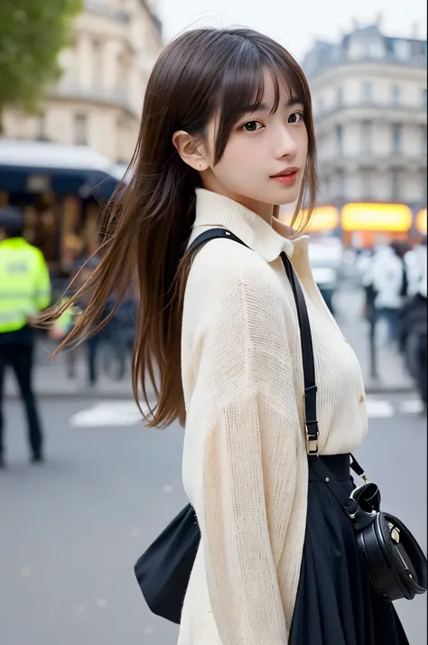 64K CG image of a Japanese woman in her 20s(super hyper real:1.5)Please generate it with。 BREAK, 
A beautiful woman with a stylish and slender body、Walking through the streets of Paris with flowing black hair。She has a sophisticated fashion sense、Her elega...